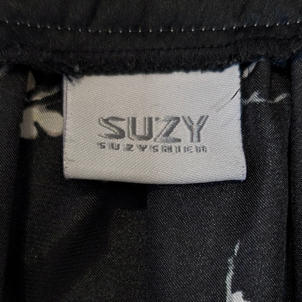 Size XL Y2K Suzy Shier Lace Up Floral Black and White Peasant Blouse Fairycore - Picture 3 of 14